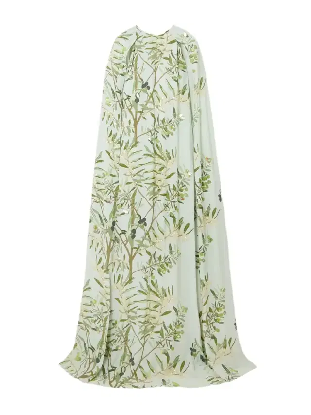 Minnie Cape-effect Embellished Floral-print Crepe De Chine Gown