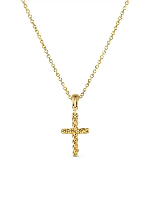 Women's Cable Cross Pendant Necklace in K Yellow Gold, 17.5MM - Gold