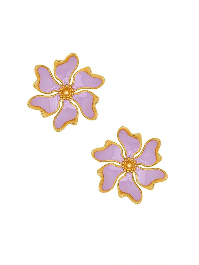 Women's  Cherry Blossom 24K-Gold-Plated & Enamel Stud Earrings - Lavender