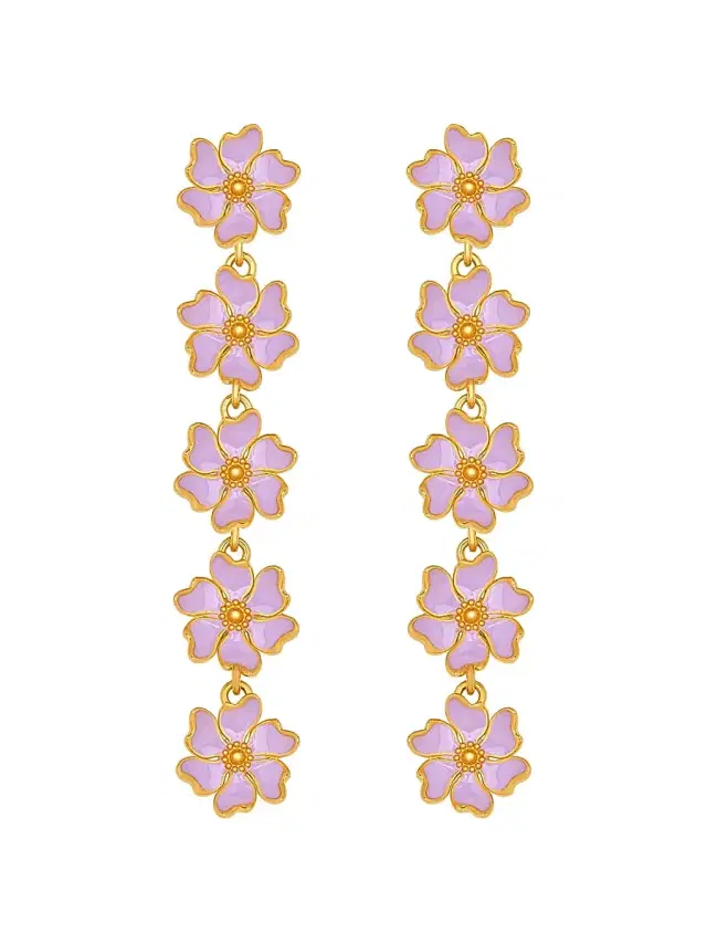 Women's Cherry Blossom Branch 24K-Gold-Plated & Enamel Linear Drop Earrings - Lavender