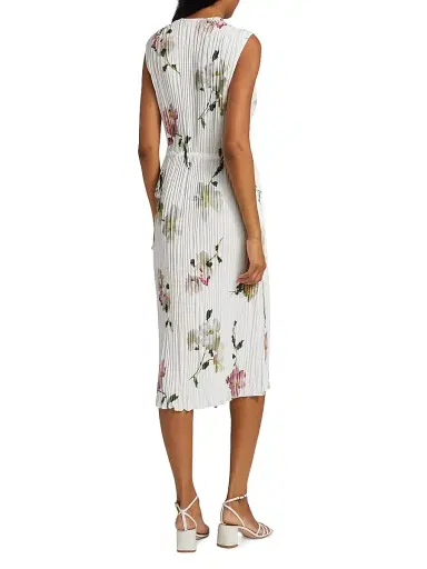 Vince Women's Wilted Peony Pleated V-Neck Midi-Dress - White Peony - Size Small | Thumbnail 5