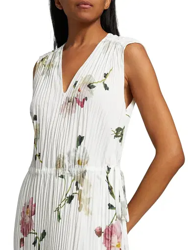Vince Women's Wilted Peony Pleated V-Neck Midi-Dress - White Peony - Size Small | Thumbnail 6