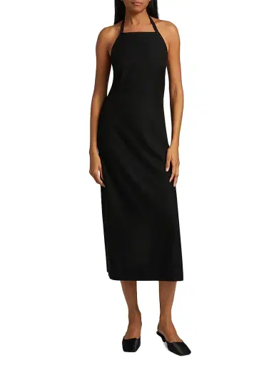 Vince Women's Apron Halter Sleeveless Midi-Dress - Black | Thumbnail 3 Vince Women's Apron Halter Sleeveless Midi-Dress - Black | Thumbnail 3