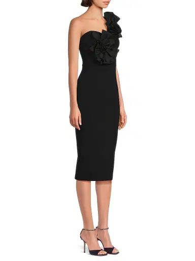 Aidan Mattox Women's Crepe Floral-Appliqué One-Shoulder Midi-Dress - Black | Thumbnail 4 Aidan Mattox Women's Crepe Floral-Appliqué One-Shoulder Midi-Dress - Black | Thumbnail 4