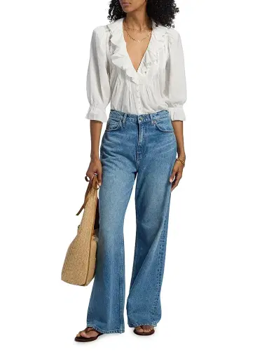 Reformation Women's Perry Ruffle-Trim Cotton-Blend Top - White - Size Medium | Thumbnail 2 Reformation Women's Perry Ruffle-Trim Cotton-Blend Top - White - Size Medium | Thumbnail 2