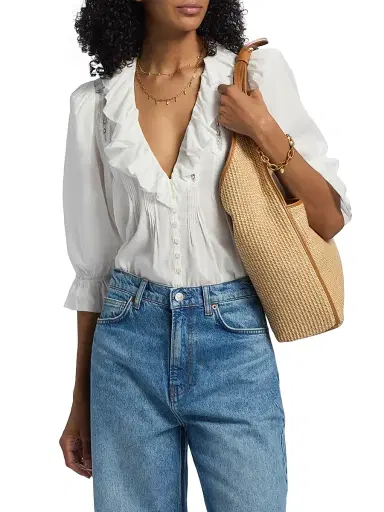 Reformation Women's Perry Ruffle-Trim Cotton-Blend Top - White - Size Medium | Thumbnail 3 Reformation Women's Perry Ruffle-Trim Cotton-Blend Top - White - Size Medium | Thumbnail 3