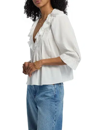 Reformation Women's Perry Ruffle-Trim Cotton-Blend Top - White - Size Medium | Thumbnail 4 Reformation Women's Perry Ruffle-Trim Cotton-Blend Top - White - Size Medium | Thumbnail 4