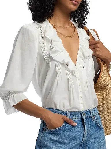Reformation Women's Perry Ruffle-Trim Cotton-Blend Top - White - Size Medium | Thumbnail 6 Reformation Women's Perry Ruffle-Trim Cotton-Blend Top - White - Size Medium | Thumbnail 6
