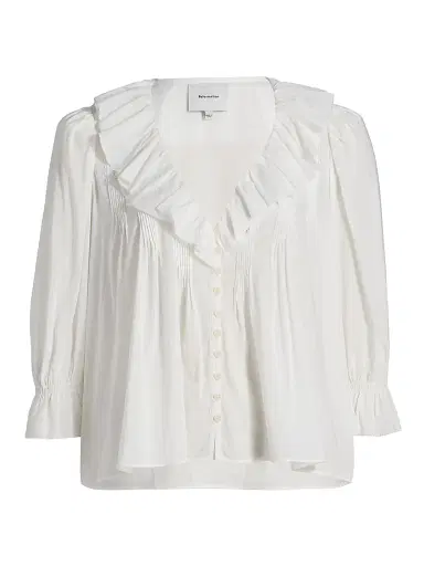 Reformation Women's Perry Ruffle-Trim Cotton-Blend Top - White - Size Medium | Thumbnail 1 Reformation Women's Perry Ruffle-Trim Cotton-Blend Top - White - Size Medium | Thumbnail 1