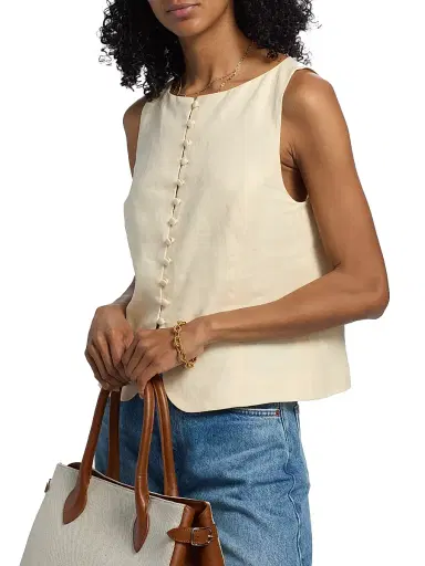 Reformation Women's Addison Linen Vest Top - Sugar | Thumbnail 6