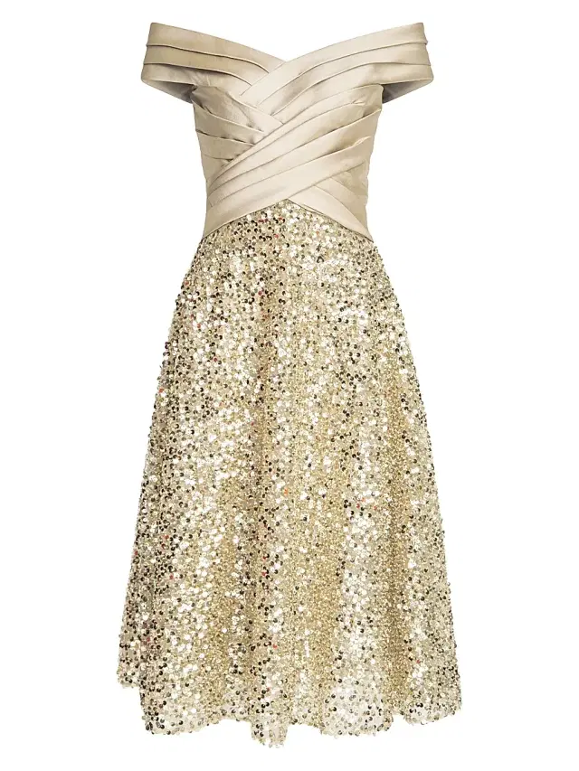 Theia Women's Brandy Draped Sequined Cocktail Minidress - Champagne
