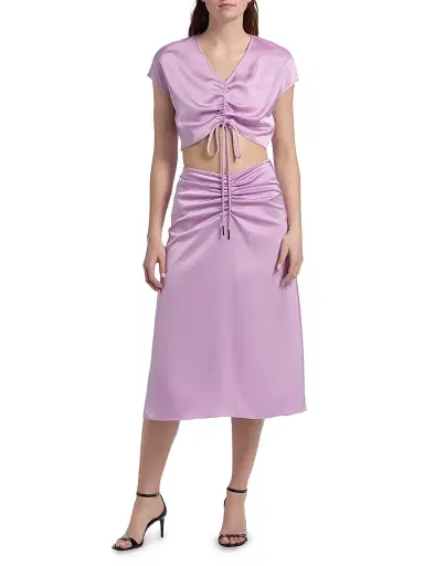 Et Ochs Women's Lain Ruched Satin Midi-Skirt - Lavender | Thumbnail 2