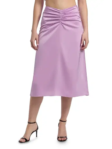 Et Ochs Women's Lain Ruched Satin Midi-Skirt - Lavender | Thumbnail 3