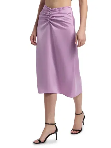 Et Ochs Women's Lain Ruched Satin Midi-Skirt - Lavender | Thumbnail 4