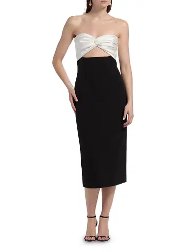 Et Ochs Women's Marlo Colorblocked Satin & Stretch Cady Strapless Cocktail Dress - Black | Thumbnail 3