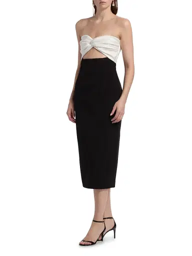 Et Ochs Women's Marlo Colorblocked Satin & Stretch Cady Strapless Cocktail Dress - Black | Thumbnail 4