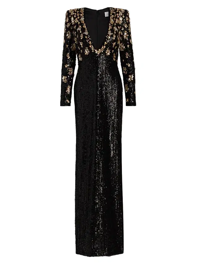 Pamella Roland Women's Bronze Embroidered Sequin Gown - Black Gold
