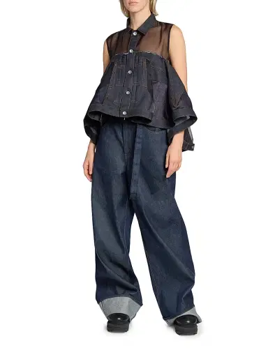Sacai Women's Levi's x Oversized Cuffed Jeans - Indigo - Size XXS | Thumbnail 2