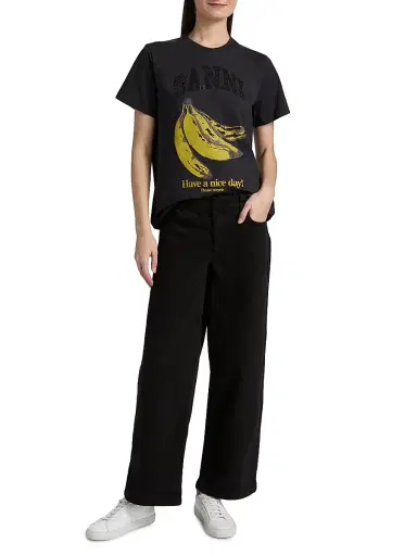 Ganni Women's Banana Relaxed Cotton T-Shirt - Phantom - Size Medium | Thumbnail 2