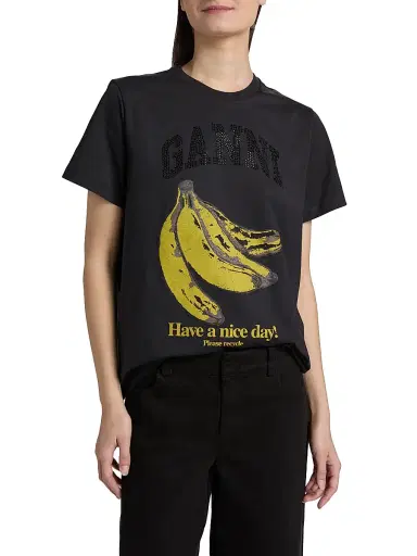 Ganni Women's Banana Relaxed Cotton T-Shirt - Phantom - Size Medium | Thumbnail 3