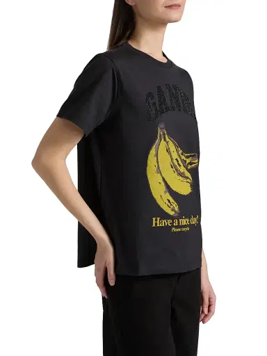 Ganni Women's Banana Relaxed Cotton T-Shirt - Phantom - Size Medium | Thumbnail 4