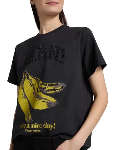 Ganni Women's Banana Relaxed Cotton T-Shirt - Phantom - Size Medium | Thumbnail 6
