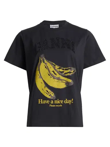 Ganni Women's Banana Relaxed Cotton T-Shirt - Phantom - Size Medium | Thumbnail 1