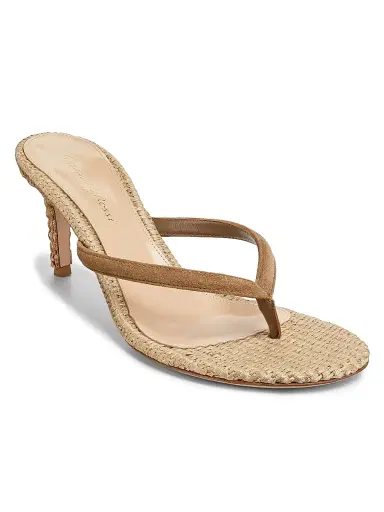 Gianvito Rossi Women's Calypso 80MM Suede & Raffia Sandals - Camel - Size 12 | Thumbnail 2