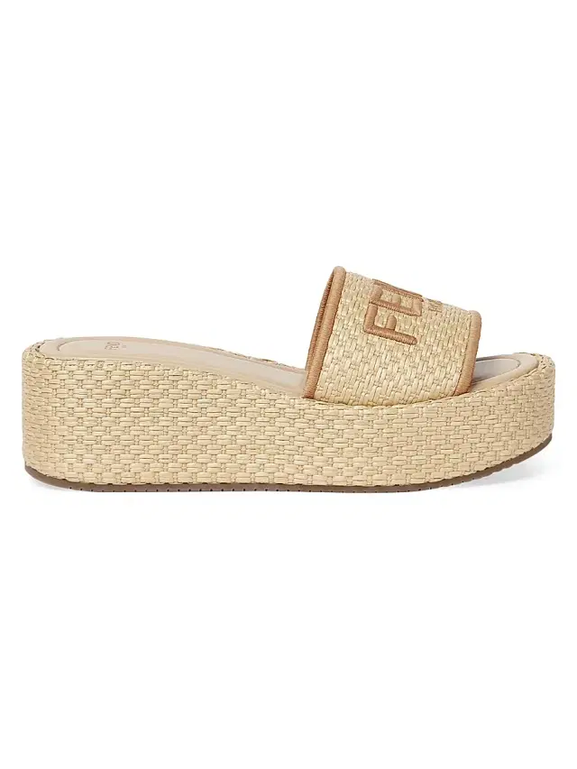 Women's Sunshine Logo Cotton Platform Slides - Natural Beige  Sandals