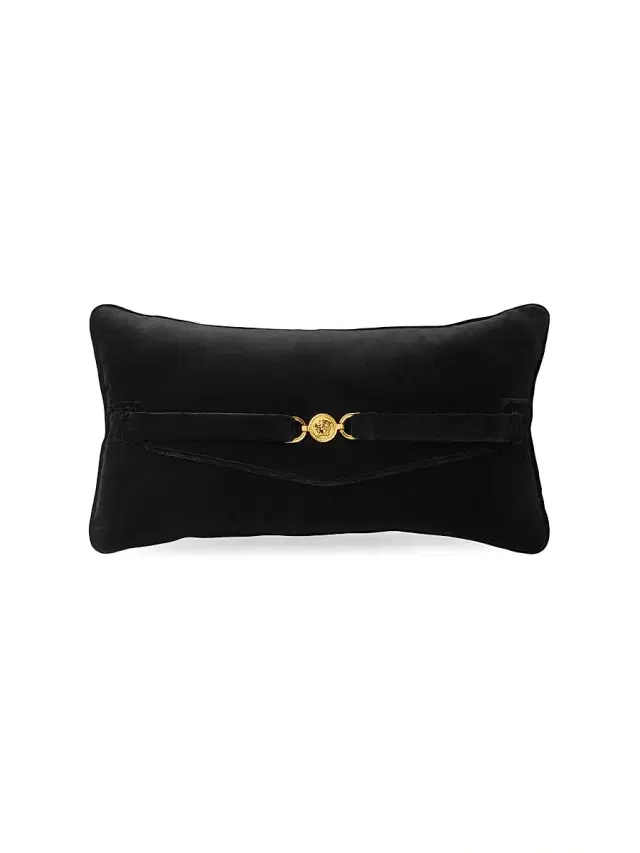 Versace Velvet Medusa Head Rectangular Cushion - Black