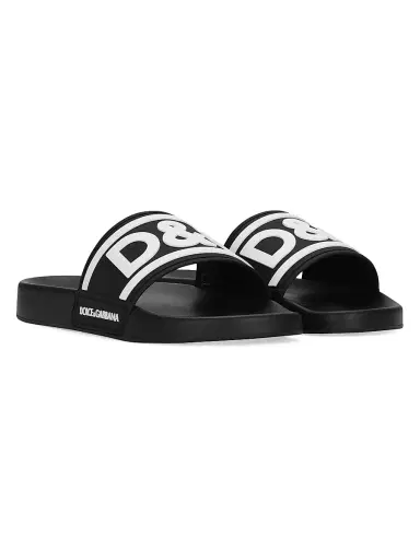 Dolce & Gabbana Men's Logo Slide Sandals - Black White - Size 15 | Thumbnail 2 Dolce & Gabbana Men's Logo Slide Sandals - Black White - Size 15 | Thumbnail 2