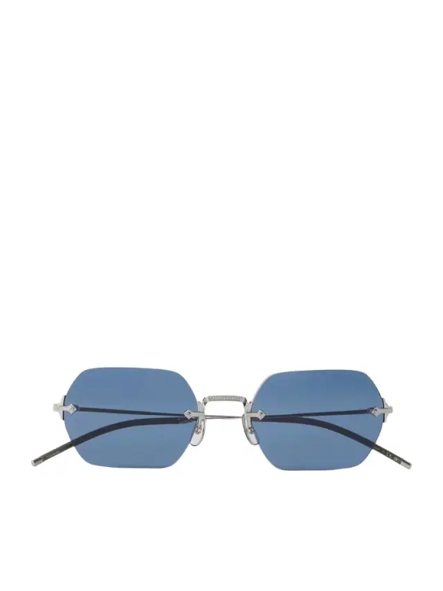 TK-13 Round-Frame Rimless Silver-Tone Sunglasses - Men