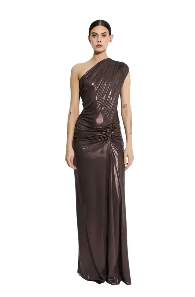 LAPOINTE Coated Jersey One Shoulder Ruched Dress