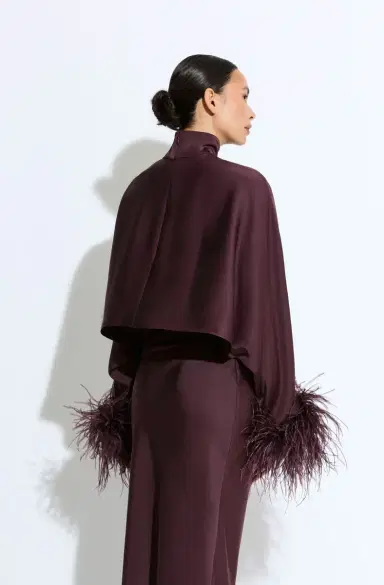Lapointe Lightweight Satin Caftan Top With Feathers | Thumbnail 2 Lapointe Lightweight Satin Caftan Top With Feathers | Thumbnail 2