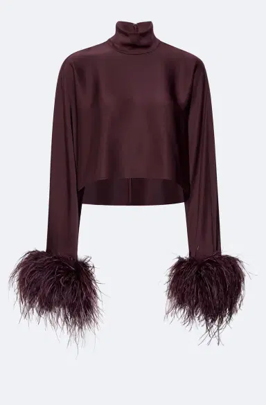 Lapointe Lightweight Satin Caftan Top With Feathers | Thumbnail 4 Lapointe Lightweight Satin Caftan Top With Feathers | Thumbnail 4