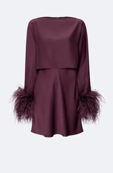 Lapointe Lightweight Satin Layered Mini Dress With Feathers | Thumbnail 4