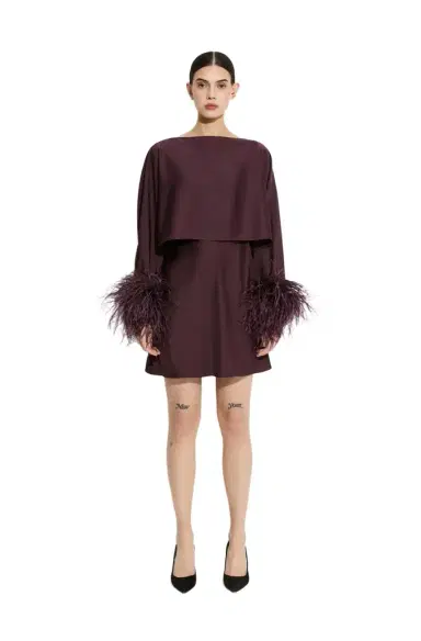 Lapointe Lightweight Satin Layered Mini Dress With Feathers | Thumbnail 1