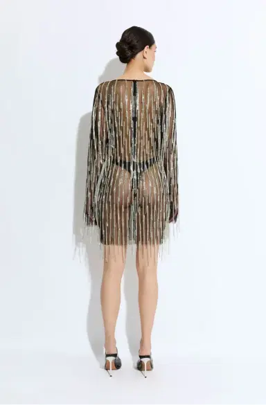 Lapointe Rhinestone Fringe Boatneck Mini Dress | Thumbnail 2