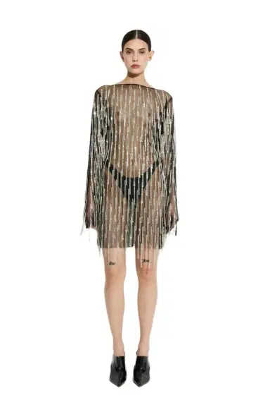 Lapointe Rhinestone Fringe Boatneck Mini Dress | Thumbnail 1