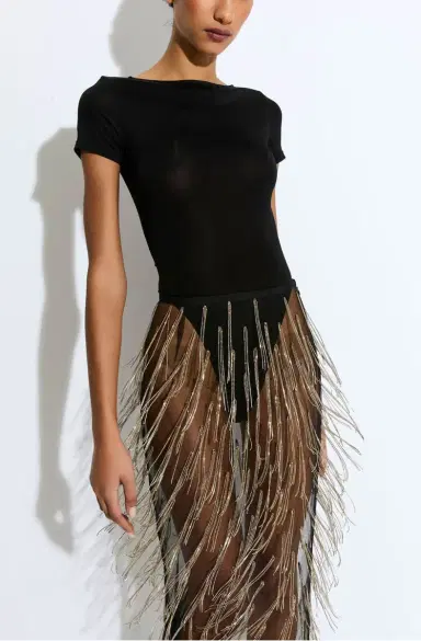 Lapointe Rhinestone Fringe High Waist Skirt | Thumbnail 3 Lapointe Rhinestone Fringe High Waist Skirt | Thumbnail 3