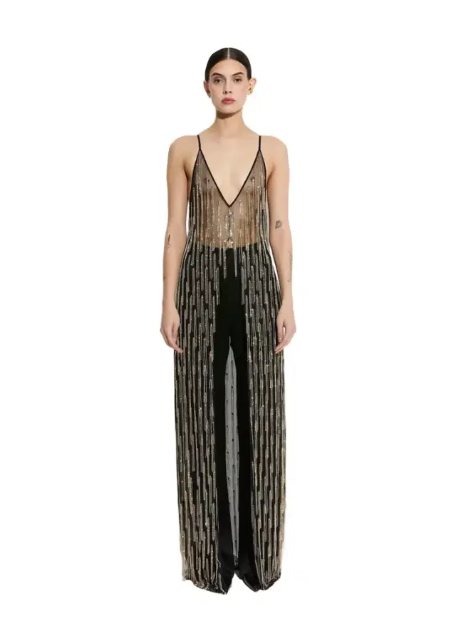 LAPOINTE Rhinestone Fringe Long Cami Top