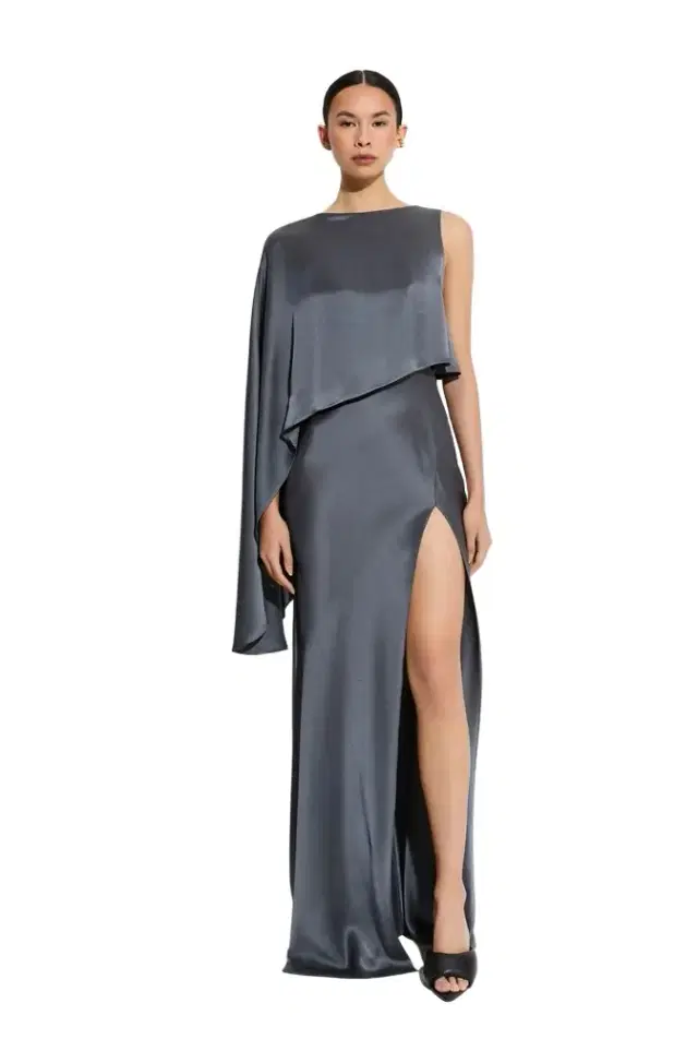 LAPOINTE Satin Asymmetric Draped Gown
