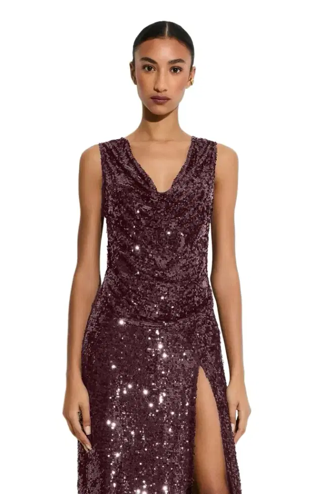 LAPOINTE Sequin Cowl Neck Top