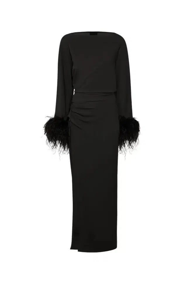 Stretch Drape Crepe Off The Shoulder Dress With Feathers