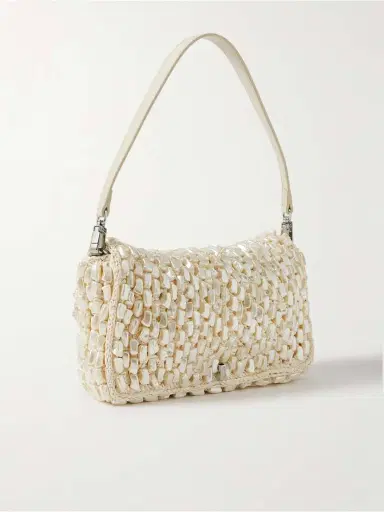 Staud Timmy Leather-trimmed Embellished Raffia Shoulder Bag | Thumbnail 3 Staud Timmy Leather-trimmed Embellished Raffia Shoulder Bag | Thumbnail 3