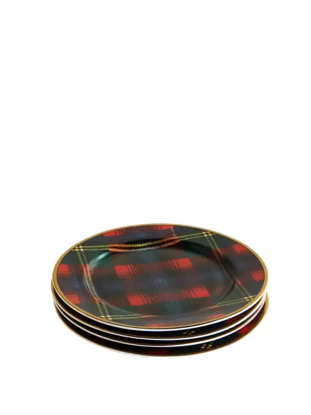 Alexander Set Of Four Gold-plated Checked Porcelain Plates