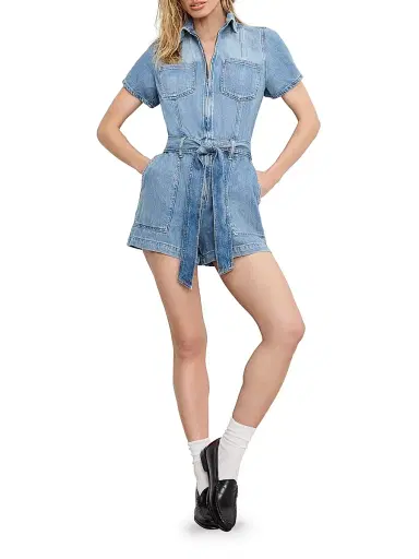 GOOD AMERICAN Women's Fit for Success Lite Linen Denim Romper | Thumbnail 2 GOOD AMERICAN Women's Fit for Success Lite Linen Denim Romper | Thumbnail 2