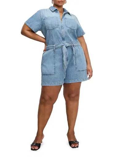 GOOD AMERICAN Women's Fit for Success Lite Linen Denim Romper | Thumbnail 3 GOOD AMERICAN Women's Fit for Success Lite Linen Denim Romper | Thumbnail 3