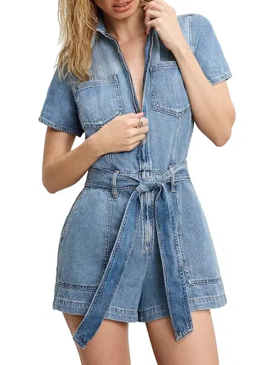 GOOD AMERICAN Women's Fit for Success Lite Linen Denim Romper | Thumbnail 4 GOOD AMERICAN Women's Fit for Success Lite Linen Denim Romper | Thumbnail 4