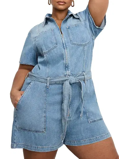 GOOD AMERICAN Women's Fit for Success Lite Linen Denim Romper | Thumbnail 9 GOOD AMERICAN Women's Fit for Success Lite Linen Denim Romper | Thumbnail 9